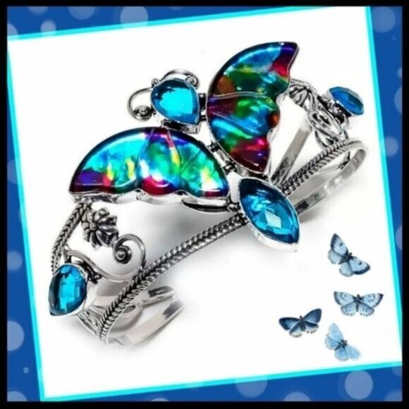 Dichroic Glass ✦ Butterfly Cuff Bracelet ✦ S925 Sterling Silver Topaz Accent NWT main image 9
